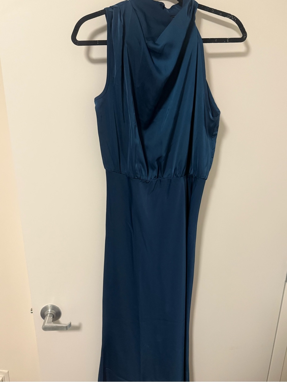 Sleeveless Midi Dress in Dark Blue with Draped Neckline NWT - Picture 6 of 8